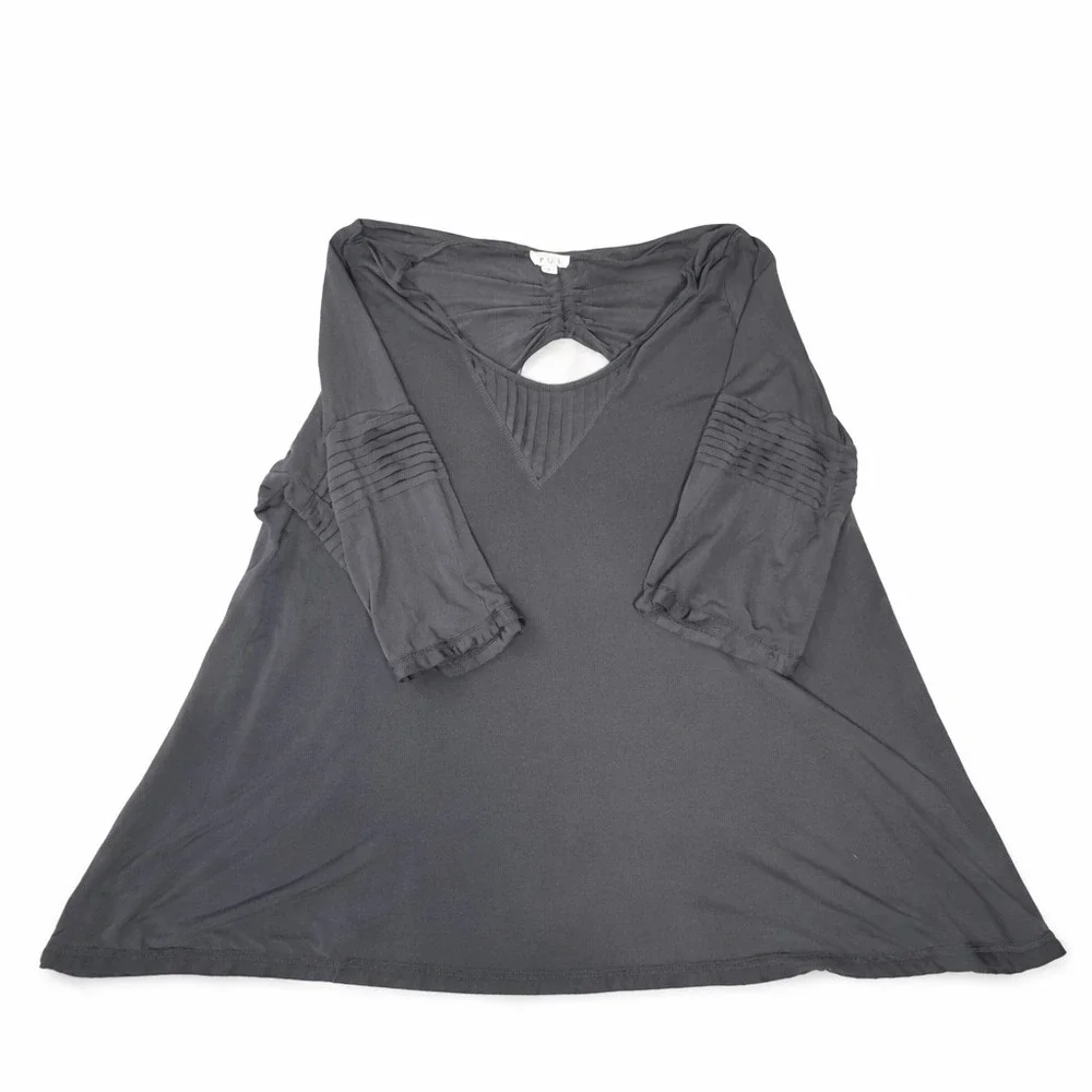 POL Charcoal Gray V-Neck Back Cutout Ruched Tie Top RCT387 Large - Picture 4 of 7